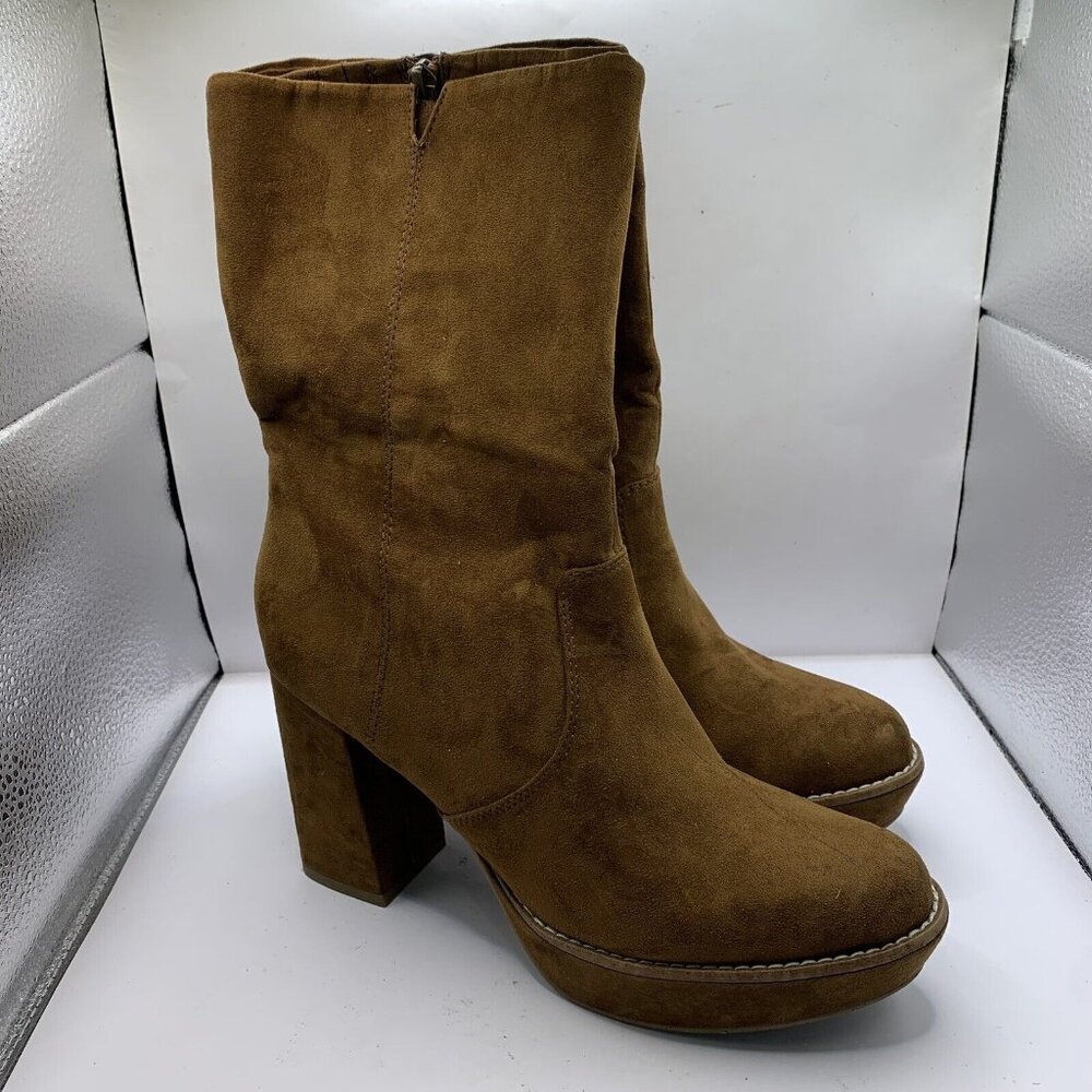 Tamaris mid ankle heel boots suede platform chunky 80’s Almond toe size 40 US 9